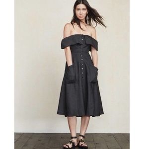 Reformation Mariana Off the Shoulder Black Linen Dress sz 6
